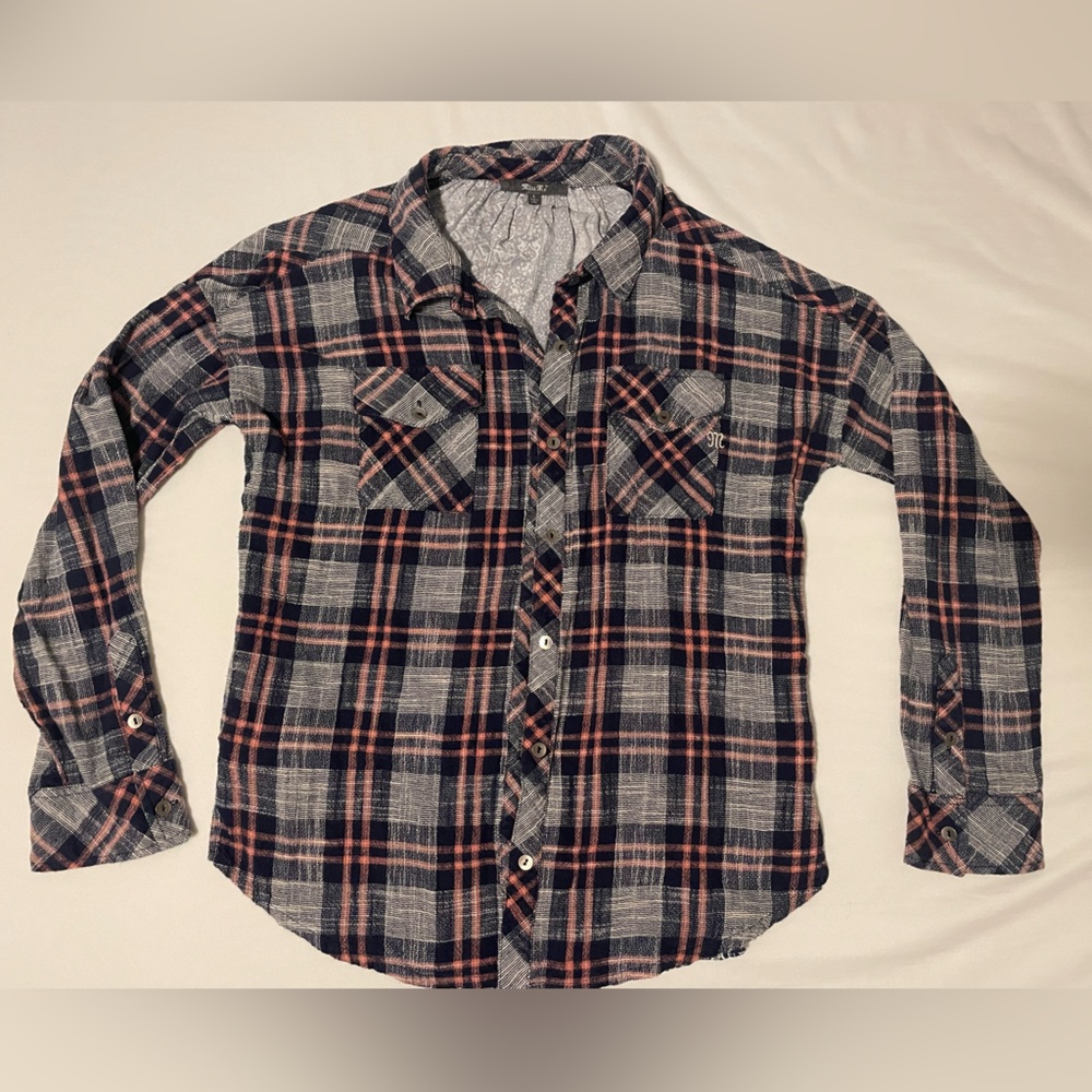 Miss Me Womens Button Shirt - Navy and Pink